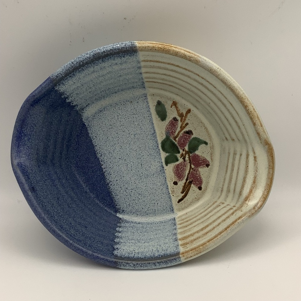 Handcrafted  Oval Pottery Bowl with Floral Design